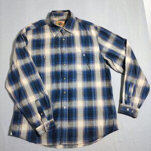 Boston Traders casual button down shirt men's size L brown blue plaid long sleev